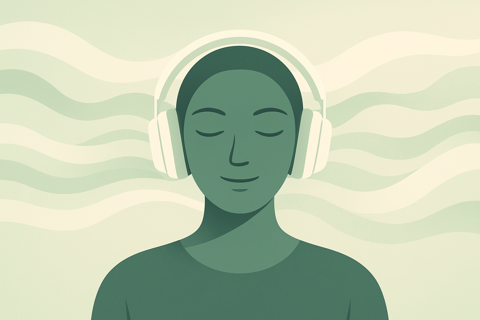 Ilustración de una persona con audífonos y ondas de sonido